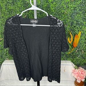 Crochet Open Cardigan Large Petite in Black